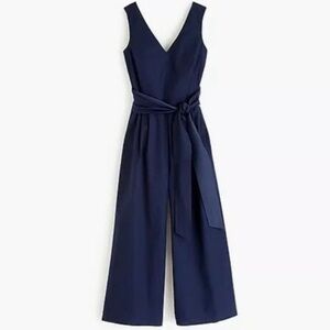 EUC J. Crew Faux Wrap Cutout Back Poplin Wide Leg Cropped Jumpsuit size 10 Navy